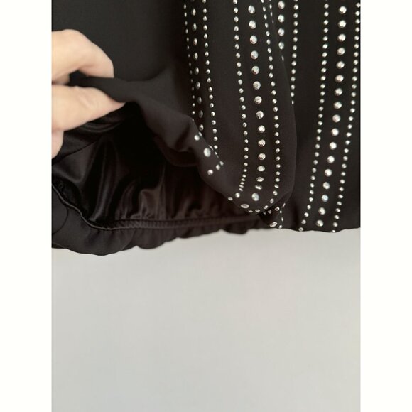 Alfani Womens Rhinestone Studded Evening Top Sz 14 Black Flare Sleeve Whimsigoth - Picture 4 of 7